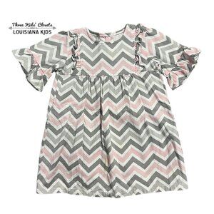 Southern Sunshine Kids 2T Pink & Grey Chevron Ruffle Dress